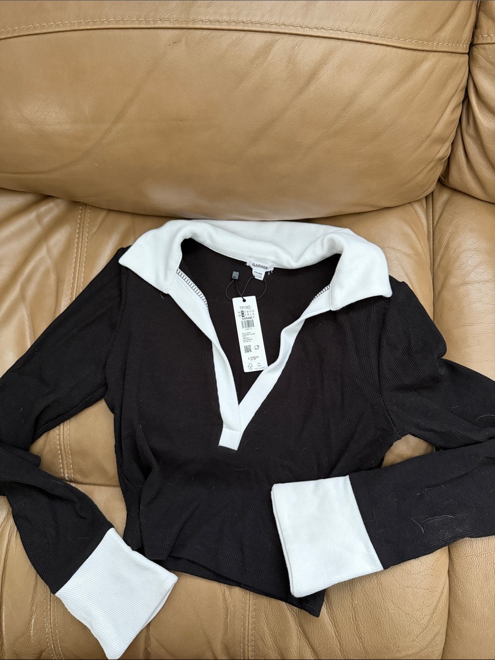 Garage Black Top with White Contrast Collar